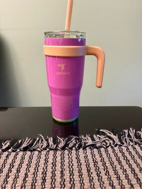 Pink and Peach Insulated Travel Tumbler with Handle and Straw